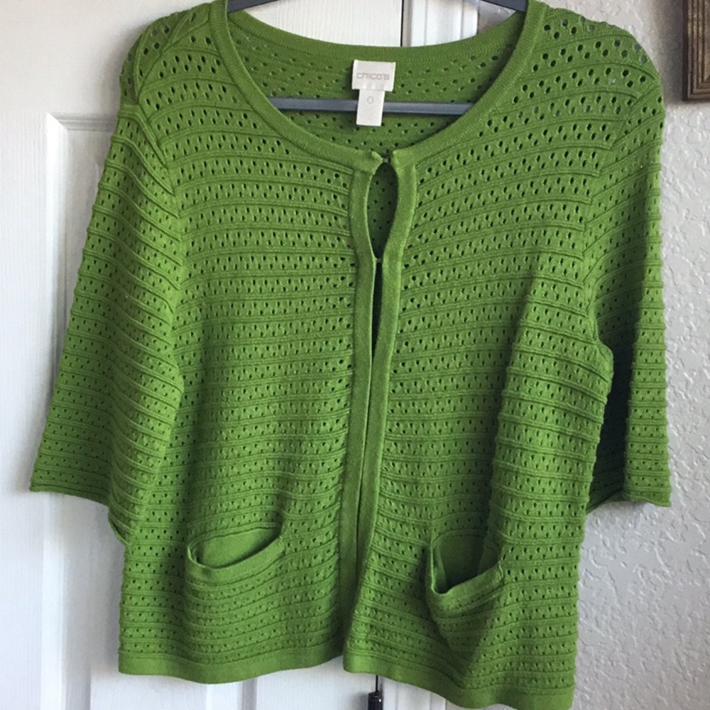 Chico’s 3/4 sleeve fun green cardigan.